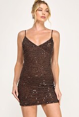 Serena Sequin Beaded Cami Strap Mini Dress