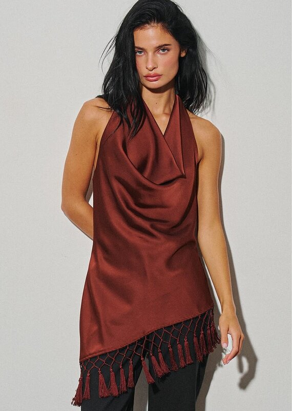 Ingrid Asymmetrical Fringe Halter Top