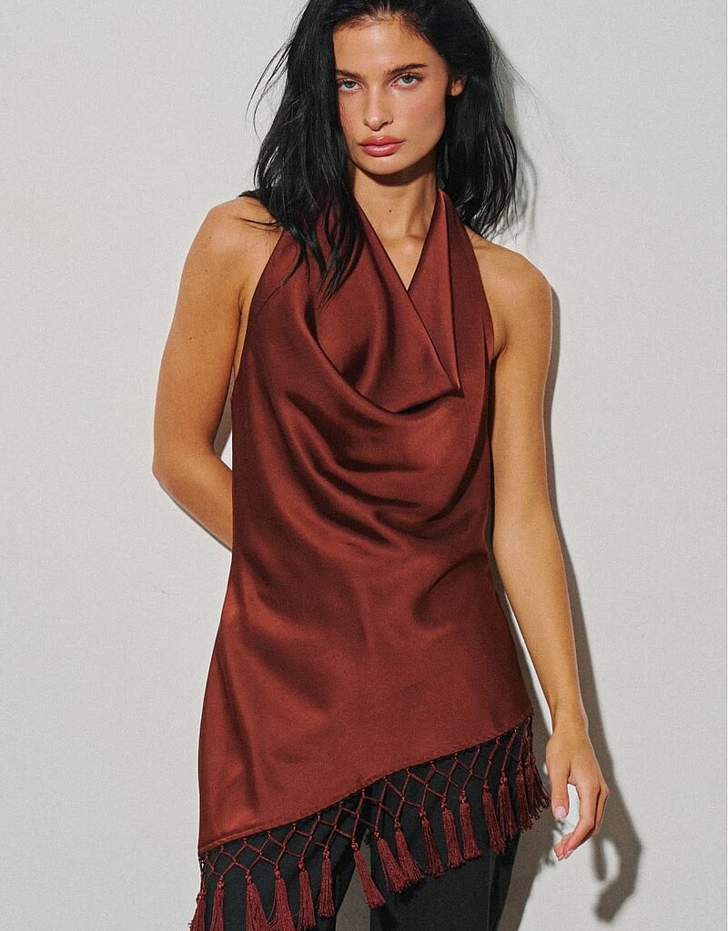Ingrid Asymmetrical Fringe Halter Top