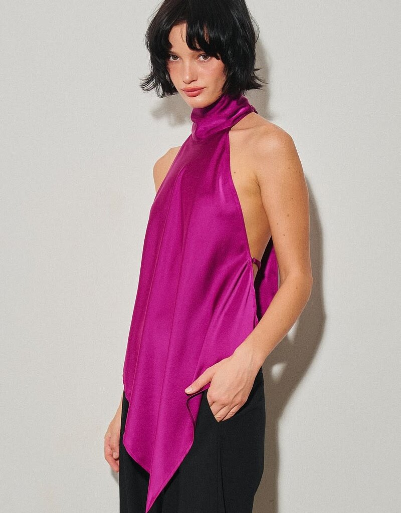Georgetta Satin Asymmetrical Open Back Top