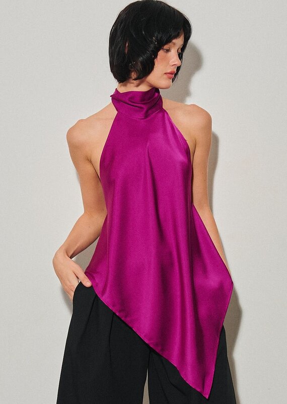 Georgetta Satin Asymmetrical Open Back Top