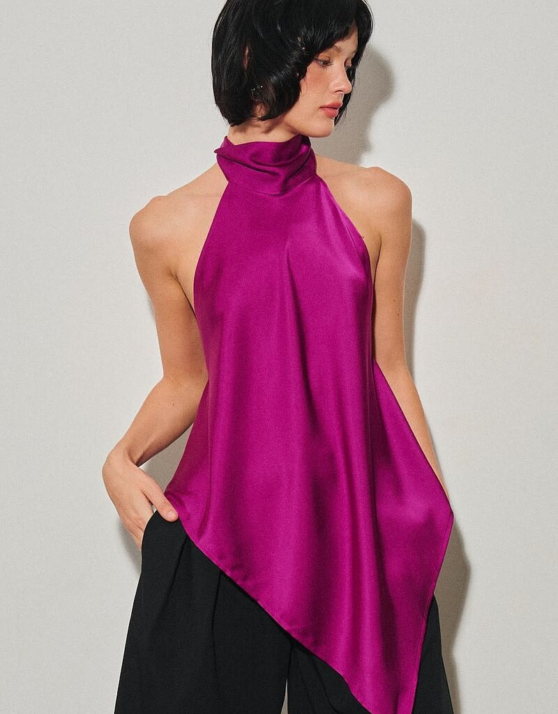 Georgetta Satin Asymmetrical Open Back Top
