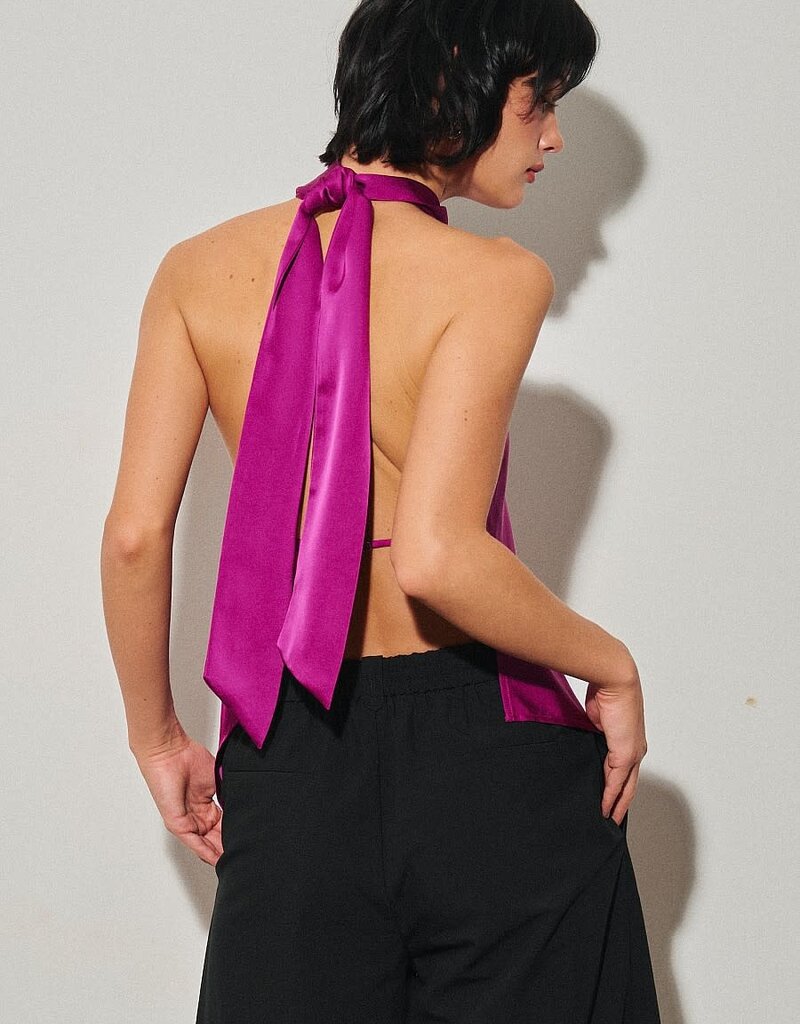 Georgetta Satin Asymmetrical Open Back Top