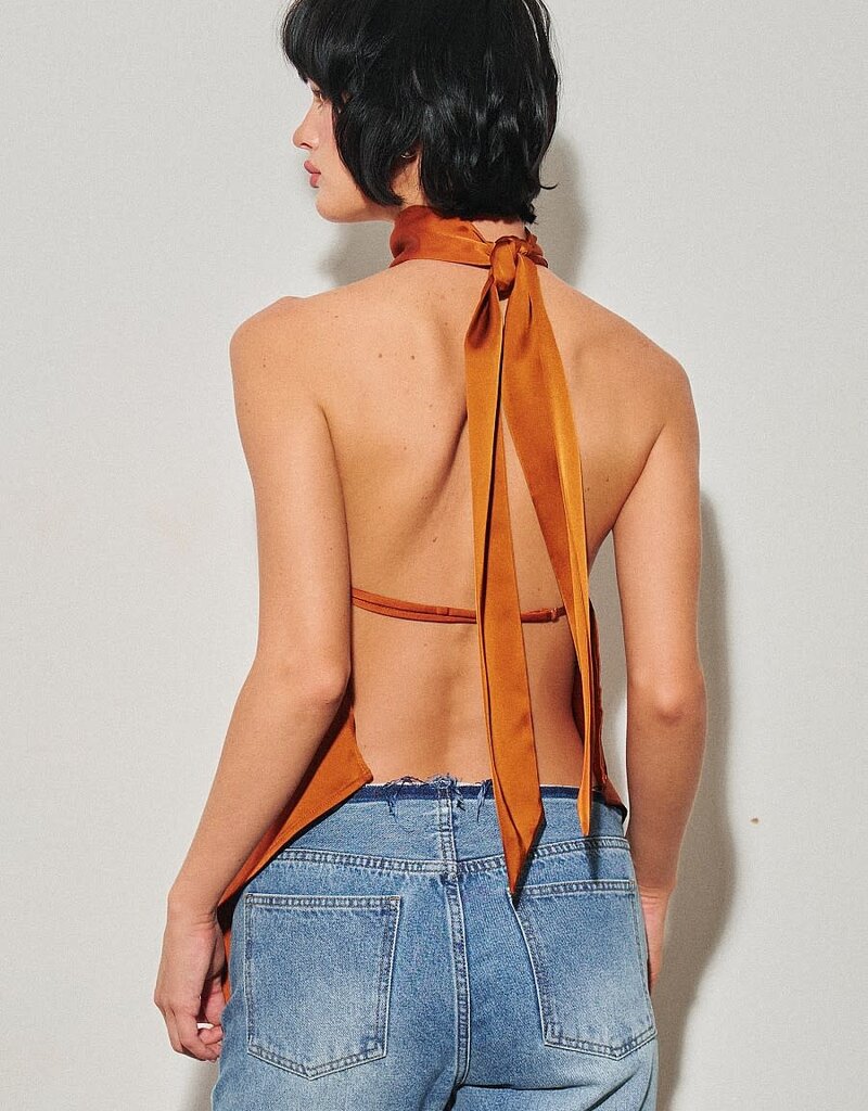 Georgetta Satin Asymmetrical Open Back Top