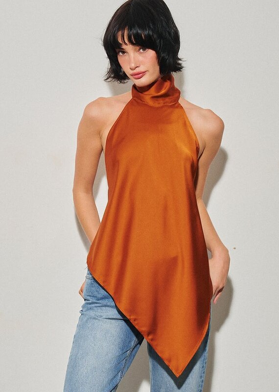 Georgetta Satin Asymmetrical Open Back Top