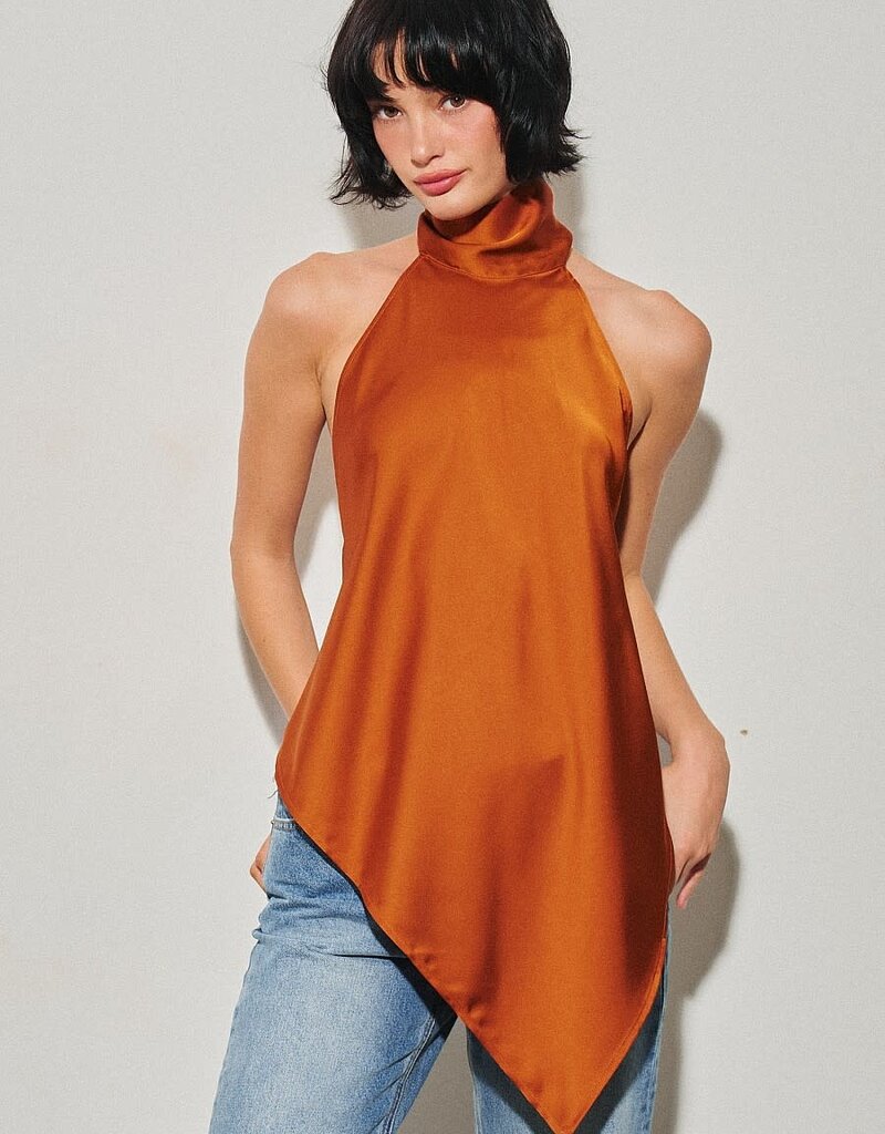 Georgetta Satin Asymmetrical Open Back Top