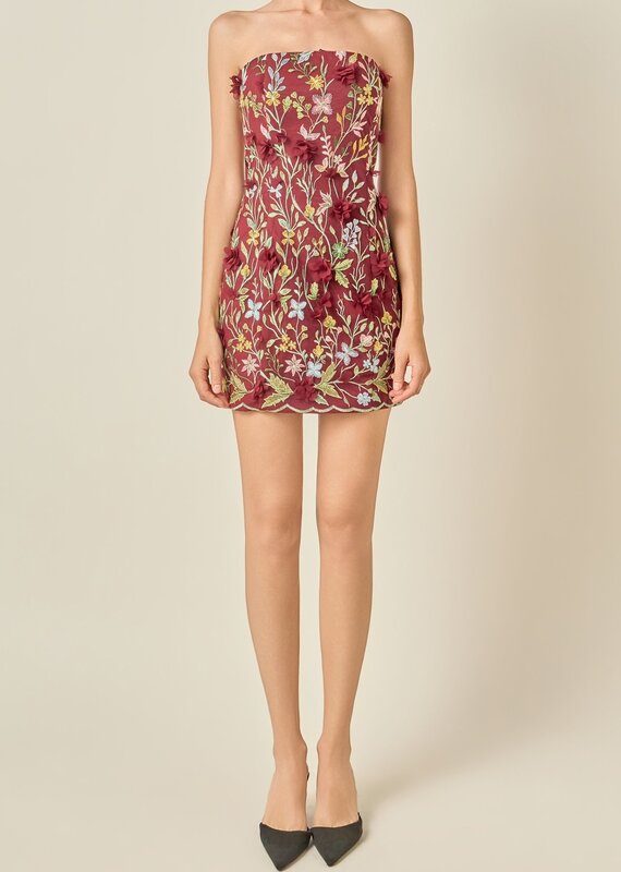 Hazel Strapless 3D Floral Mini Dress