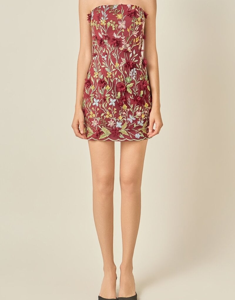 Hazel Strapless 3D Floral Mini Dress
