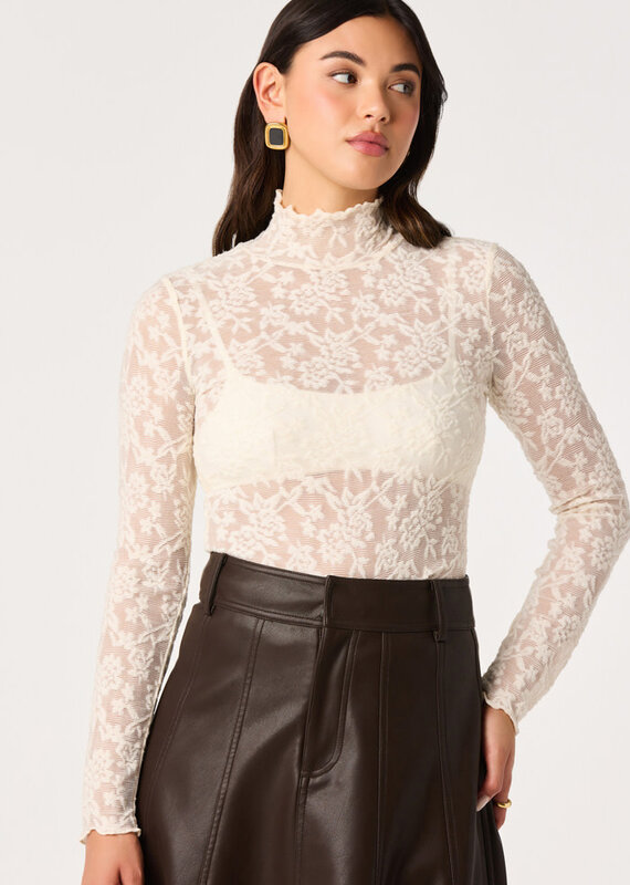 ASTR Kyra Sheer Mesh Mock Neck Top