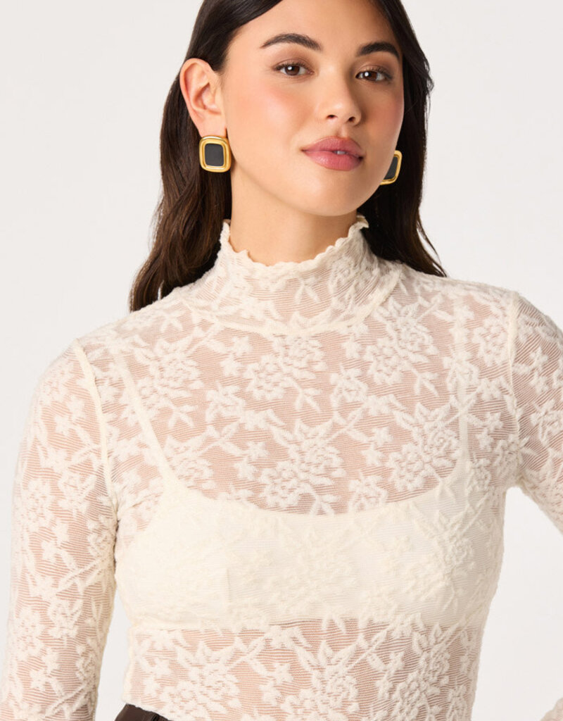 ASTR Kyra Sheer Mesh Mock Neck Top