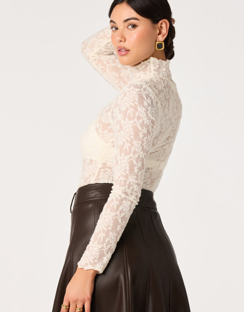ASTR Kyra Sheer Mesh Mock Neck Top