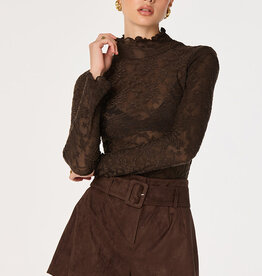 ASTR Kyra Sheer Mesh Mock Neck Top