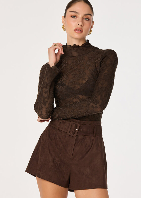 ASTR Kyra Sheer Mesh Mock Neck Top