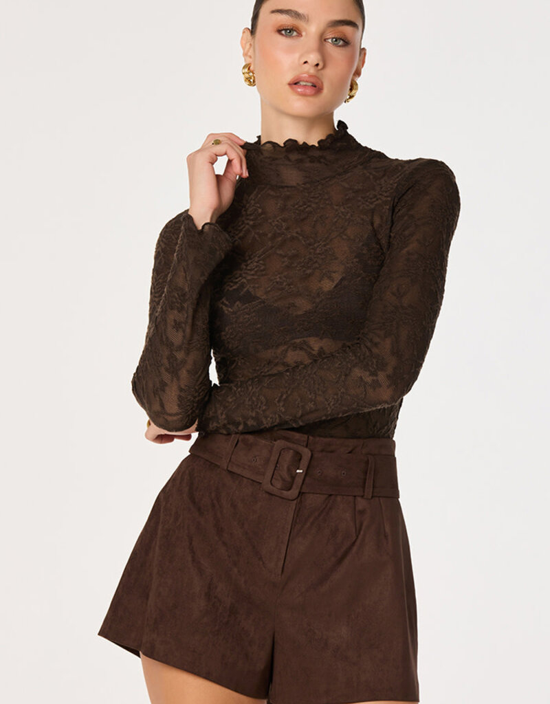 ASTR Kyra Sheer Mesh Mock Neck Top