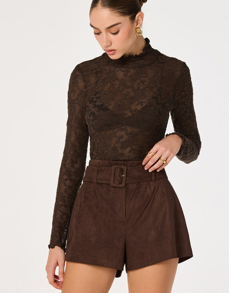 ASTR Kyra Sheer Mesh Mock Neck Top