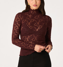 ASTR Kyra Sheer Mesh Mock Neck Top