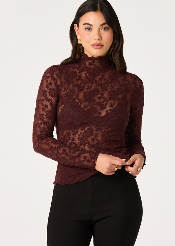 ASTR Kyra Sheer Mesh Mock Neck Top