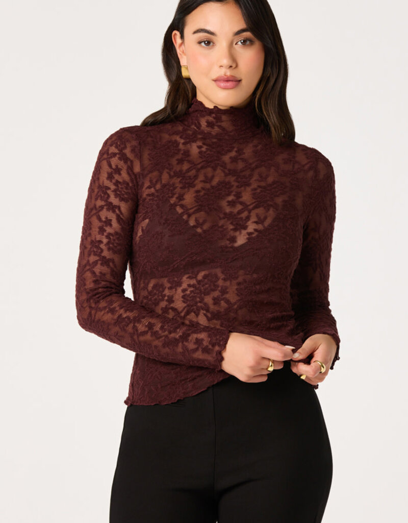 ASTR Kyra Sheer Mesh Mock Neck Top