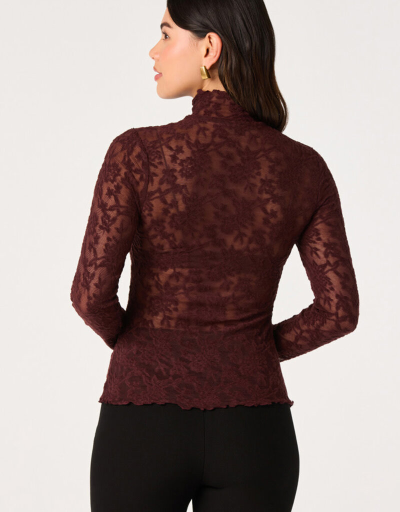 ASTR Kyra Sheer Mesh Mock Neck Top