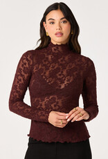 ASTR Kyra Sheer Mesh Mock Neck Top