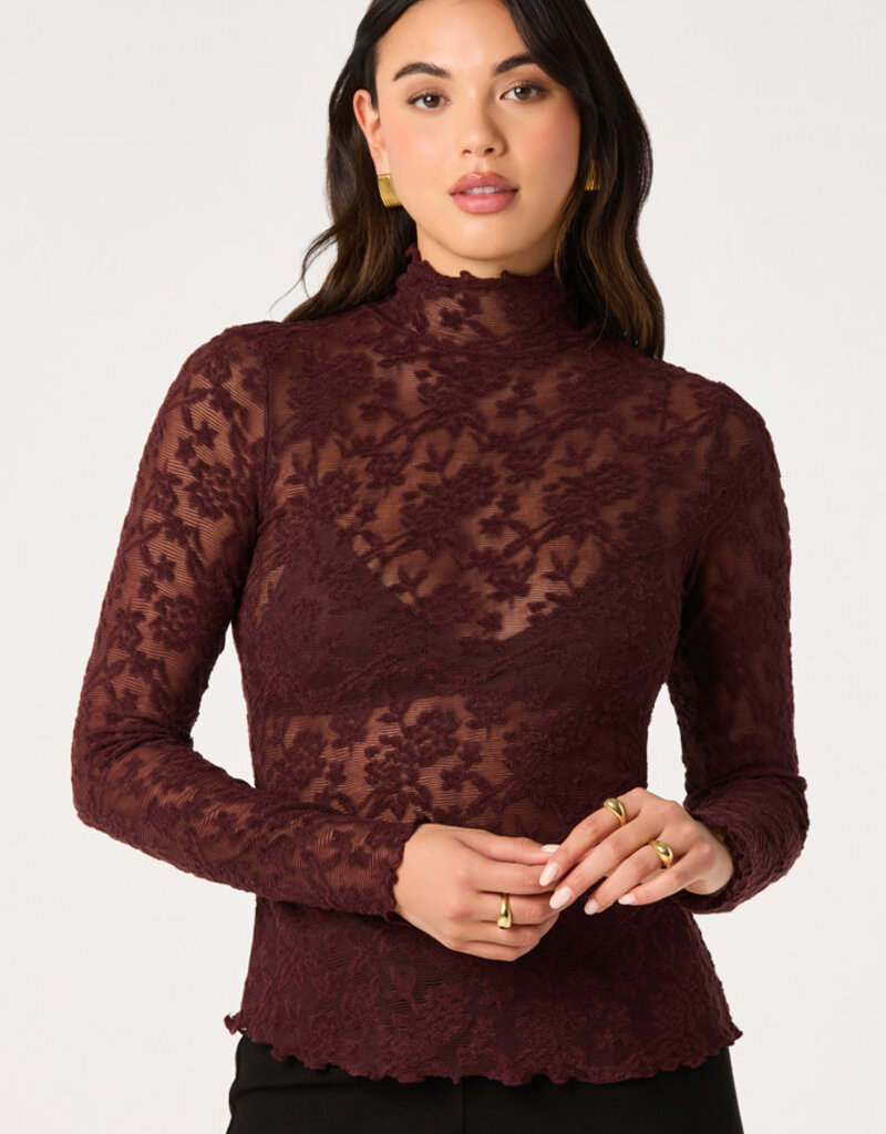 ASTR Kyra Sheer Mesh Mock Neck Top