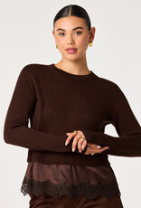 ASTR Juliette Mixed Media Lace Trim Sweater
