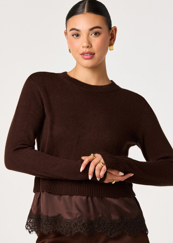 ASTR Juliette Mixed Media Lace Trim Sweater