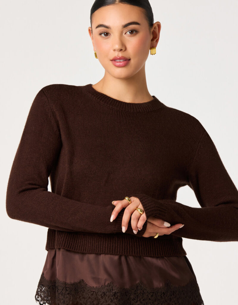 ASTR Juliette Mixed Media Lace Trim Sweater