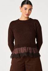 ASTR Juliette Mixed Media Lace Trim Sweater