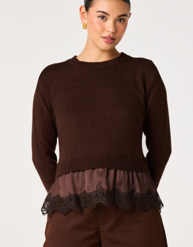ASTR Juliette Mixed Media Lace Trim Sweater