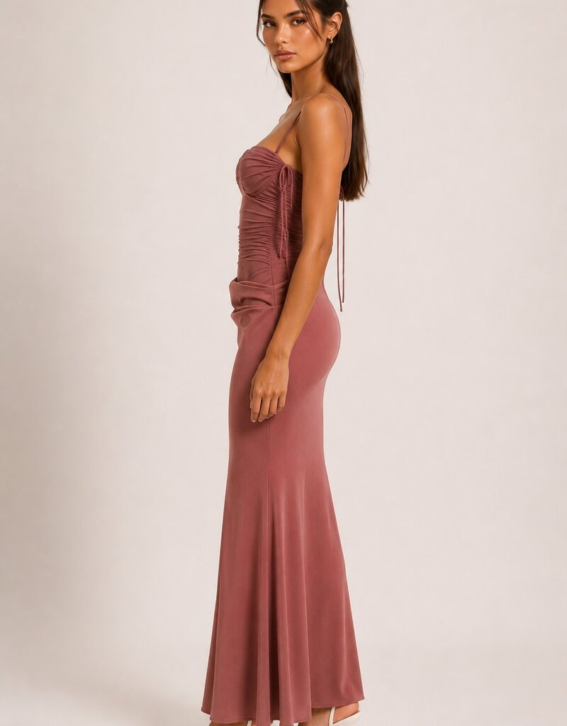 Cailin Mesh Bodice Drape Front Maxi Dress