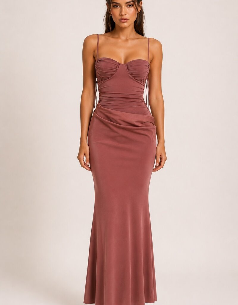 Cailin Mesh Bodice Drape Front Maxi Dress