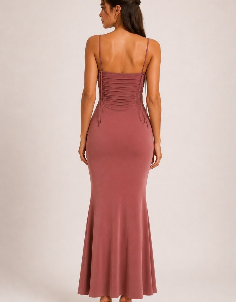 Cailin Mesh Bodice Drape Front Maxi Dress