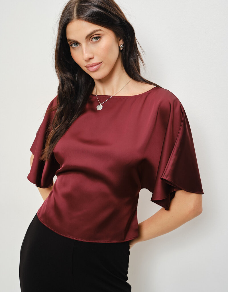 Satin Flutter Sleeve Tie Back Top