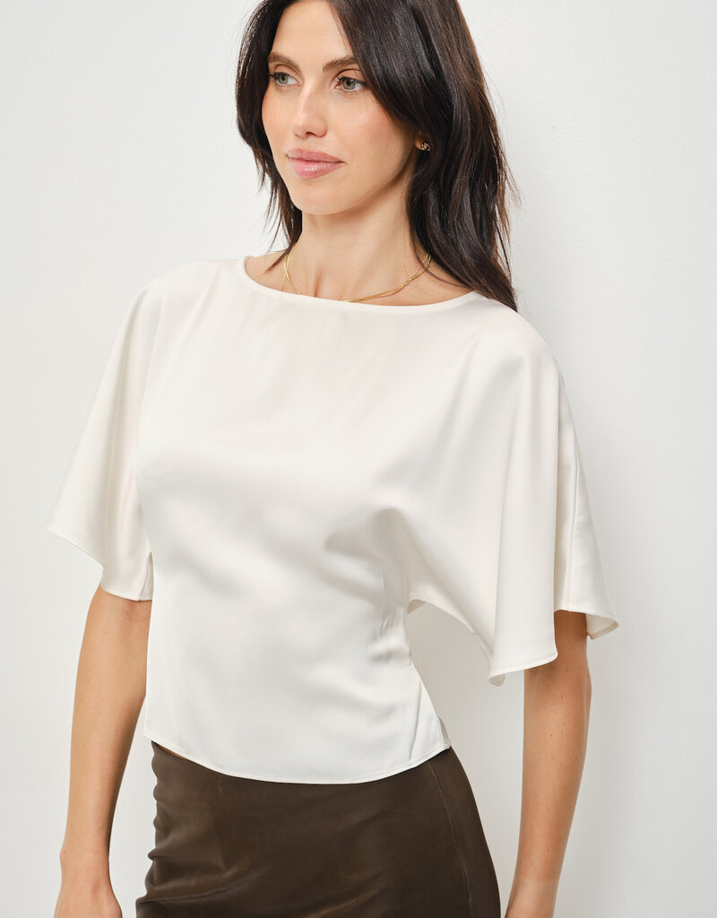Satin Flutter Sleeve Tie Back Top