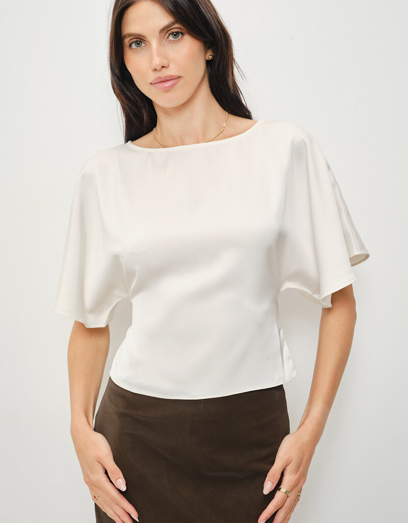 Satin Flutter Sleeve Tie Back Top