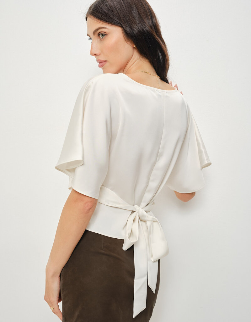 Satin Flutter Sleeve Tie Back Top