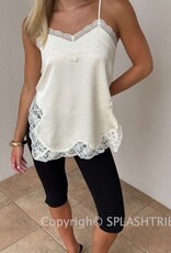 Textured Satin Lace Detail Side Slit Top