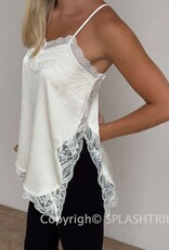 Textured Satin Lace Detail Side Slit Top