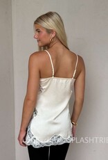Textured Satin Lace Detail Side Slit Top