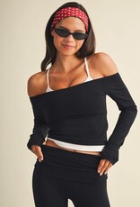 GLO Active Off Shoulder Double Layered Long Sleeve Top