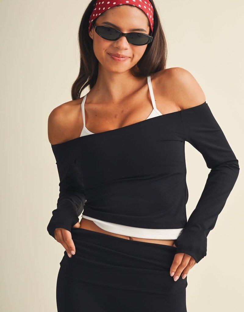 GLO Active Off Shoulder Double Layered Long Sleeve Top