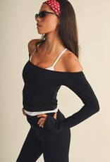 GLO Active Off Shoulder Double Layered Long Sleeve Top
