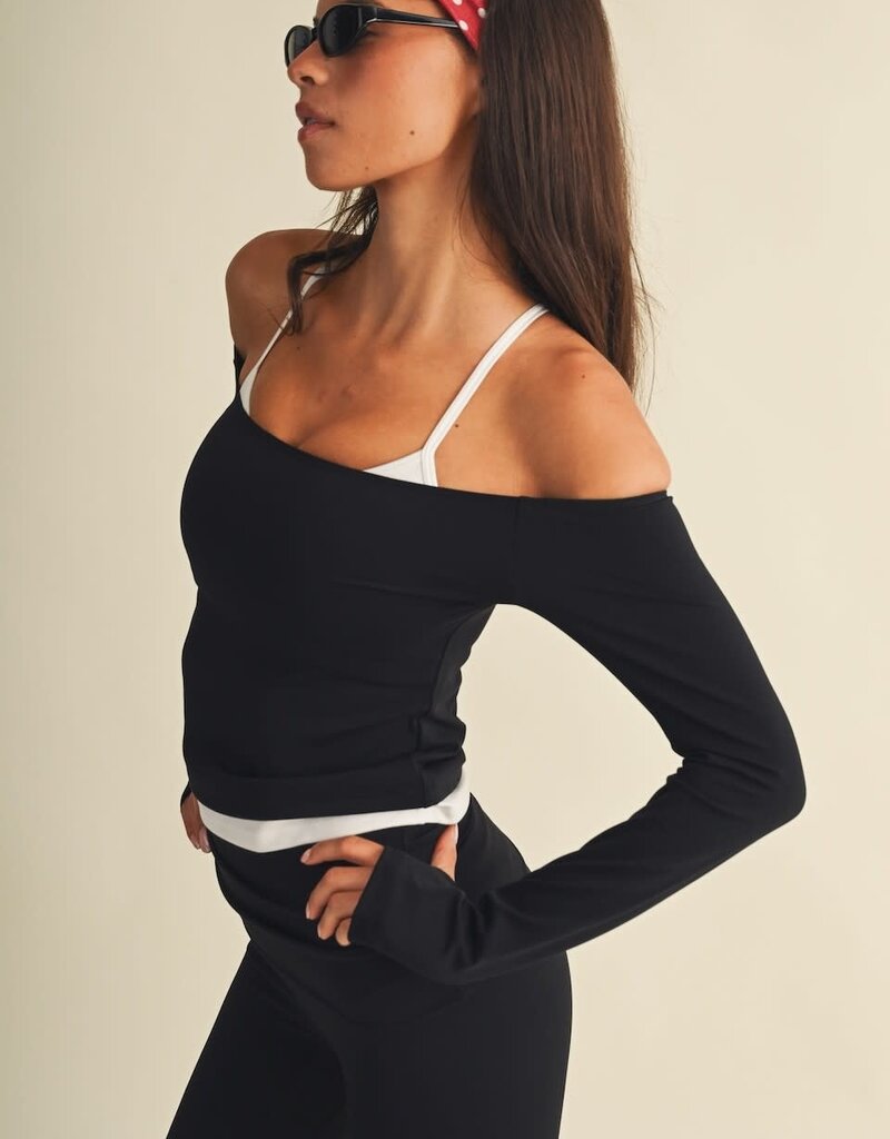 GLO Active Off Shoulder Double Layered Long Sleeve Top