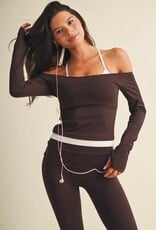 GLO Active Off Shoulder Double Layered Long Sleeve Top