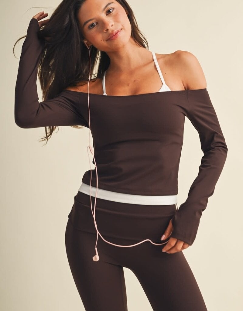 GLO Active Off Shoulder Double Layered Long Sleeve Top