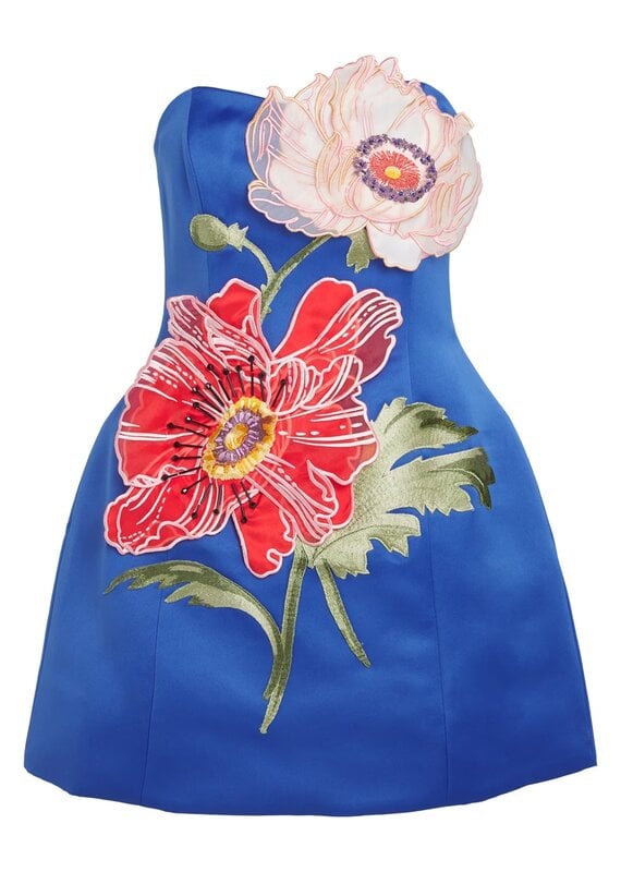 Jovie Vintage Floral Embroidered Strapless Mini Dress
