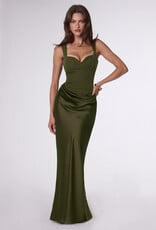 Ora Satin Sweetheart Neck Draped Front Maxi Dress