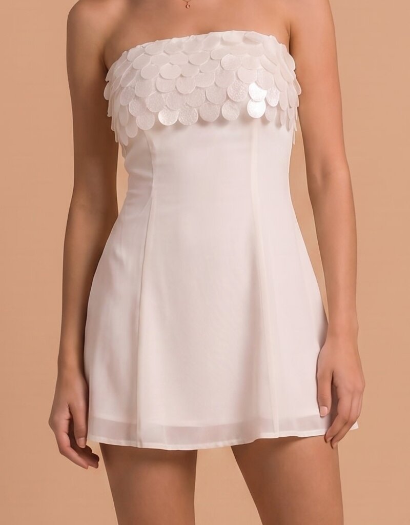 Daphne Shell Disc Trim Strapless Mini Dress