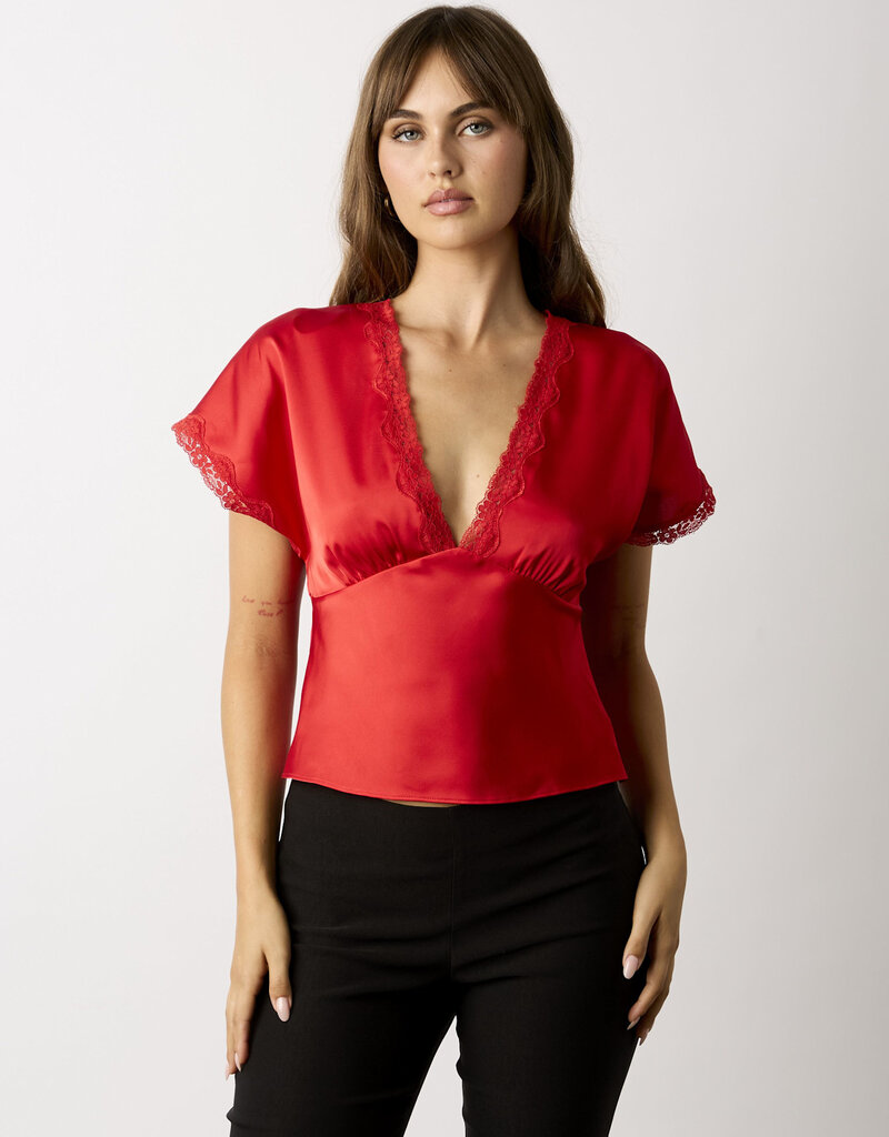 Miller Satin Lace Trim Open Back Top
